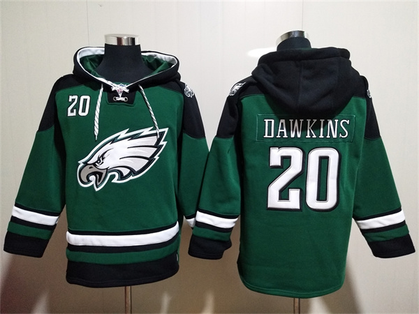 Men's Philadelphia Eagles #20 Brian Dawkins Green Lace-Up Pullover Hoodie